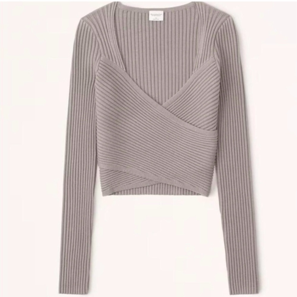 Abercrombie & Fitch Gray Ribbed Knit Top, scoop neck wrap sweater